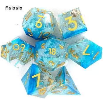 7 шт. синий золотой номер с острыми краями, смоляные кубики, многогранные кубики, подходящие для ролевых ролевых игр, настольная игра разноцветный