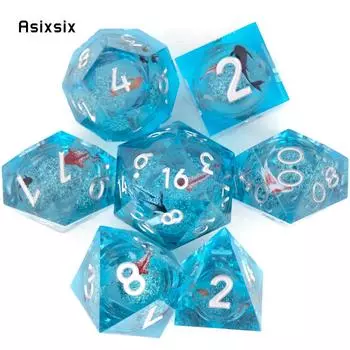 7 шт. синяя рыбка, золотой номер, смоляные кубики с острыми краями, многогранные кубики, подходящие для ролевых ролевых игр, настольная игра разноцветный