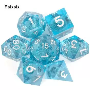 7 шт. синяя смола, струящийся песок, белый номер, острые края, многогранные кости, подходящие для ролевой настольной игры разноцветный