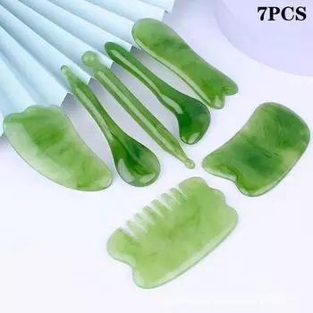 7 шт., скребковая доска для массажа Гуаша из смолы, спа-массажер для лица, акупунктура Гуаша, красота кожи, уход за лицом, массажные инструменты серый