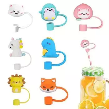 7 шт., соломенные чехлы, милый мультяшный силиконовый топпер для соломы, многоразовые пыленепроницаемые насадки для соломинок 6-8 мм для соломинок с заглушками для питья, соломенные колпачки