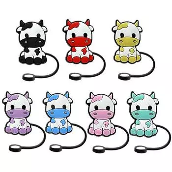 7 шт., соломенный чехол, стильный функциональный многоразовый соломенный пылезащитный чехол, соломенная пробка в форме коровы для чашки-непроливайки