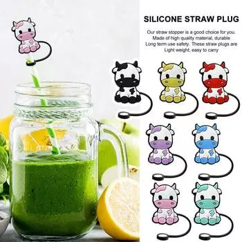 7 шт., соломенный чехол, стильный функциональный многоразовый соломенный пылезащитный чехол, соломенная пробка в форме коровы для чашки-непроливайки