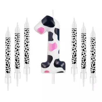 7 шт. Свеча с номером на день рождения, Розовые свечи на день рождения с коровкой, Украшения на день рождения «Коровка мне один», Декор для девичника в стиле ковбойки