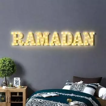 7 шт. светодиодных буквенных знаков, украшений на Рамадан, работающих от батареек, для внутреннего и наружного использования, неоновых букв, настольных украшений A