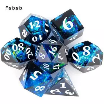 7 шт. темно-синие кубики из смолы с белыми цифрами и острыми краями, многогранные кубики, подходящие для ролевых ролевых игр, настольная игра разноцветный
