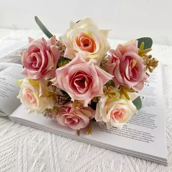 7 шт. Тканевый цветок Роза Насыщенный розовый Искусственный цветок Гостиная Обеденный стол Свадебная фотосъемка Реквизит Украшение розовый