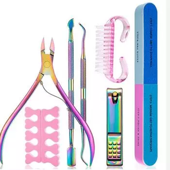 7 шт. триммер для кутикулы из нержавеющей стали, полоска для полировки ногтей, щетка для чистки ногтей, набор инструментов для удаления ногтей для маникюрного салона