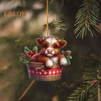 7 шт., украшение на рождественскую елку в виде коровы, акриловые мультяшные подвесные украшения в виде коровы в горной местности, 2D-визуализация, праздничные украшения для рождественской вечеринки 7pcs