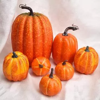 7 шт. Украшения на Хэллоуин, осенний урожай, искусственные тыквы, большие и маленькие, имитация тыквы, реалистичный осенний декор оранжевый