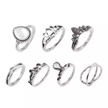 7 шт. винтажные женские полые резные кольца миди с цветком лотоса, капля воды, набор миди-колец золотой