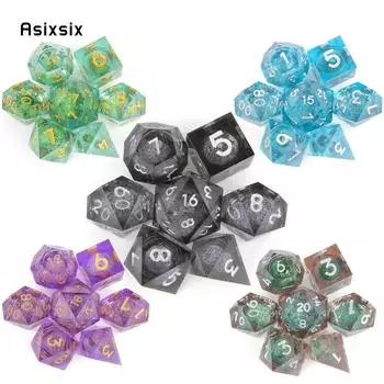 7 шт. все виды цветов с струящимся песком, золотые кубики с острыми краями, многогранные кубики, подходящие для настольной игры в жанре RPG чёрный