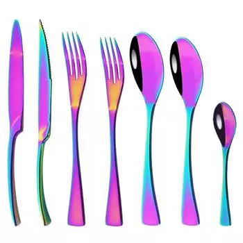 7 шт., высококачественный набор столовых приборов, зеркальный набор красочных столовых приборов, нож для стейка, десертная вилка, набор чайных ложек, набор кухонной посуды из нержавеющей стали