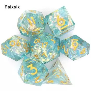 7 шт., зеленая смола, золотой номер, игральные кости с острыми краями, многогранные кубики, подходящие для ролевых ролевых игр, настольная игра разноцветный