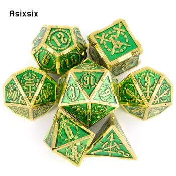 7 шт. зеленые, золотые двойные мечи, металлические кубики, набор твердых многогранных кубиков, подходящий для ролевой ролевой настольной игры разноцветный