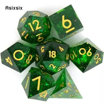 7 шт. зеленый золотой номер с острыми краями, смоляные кубики, многогранные кубики, подходящие для ролевых ролевых игр, настольная игра разноцветный