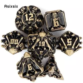 7 шт. желтая летучая мышь, металлические кубики, набор твердых металлических многогранных кубиков, подходящий для ролевой игры, настольной игры, карточной игры разноцветный