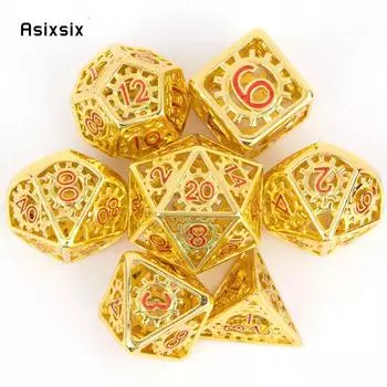 7 шт. желто-красное зубчатое колесо, металлические кубики, набор полых металлических многогранных кубиков, подходит для ролевой игры, настольной игры, карточной игры разноцветный