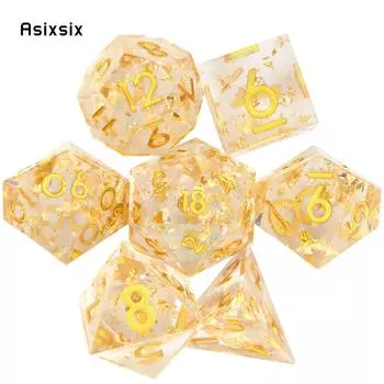 7 шт. желто-золотые кубики с острыми краями из смолы, многогранные кубики, подходящие для ролевых ролевых игр, настольная игра разноцветный