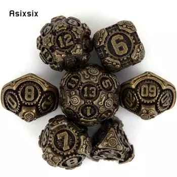 7 шт. желтые зубчатые колеса, металлические кубики, набор твердых металлических многогранных кубиков, подходящий для ролевой игры, настольной игры, карточной игры разноцветный