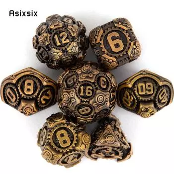 7 шт. желтый, черный зубчатое колесо, металлические кубики, набор твердых металлических многогранных кубиков, подходящий для ролевой ролевой игры, настольной игры, карточной игры разноцветный