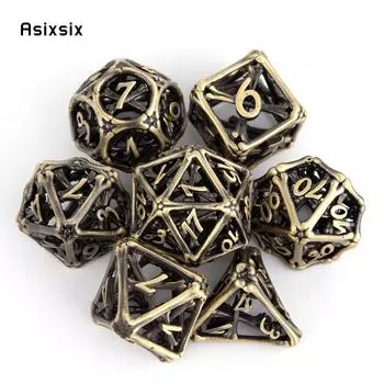 7 шт. желтый костяной металлический набор полых металлических многогранных кубиков, подходящий для ролевой ролевой игры, настольной игры, карточной игры разноцветный