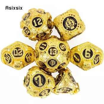 7 шт. золотисто-черное зубчатое колесо, металлические кубики, набор твердых металлических многогранных кубиков, подходит для ролевой игры, настольной игры, карточной игры разноцветный