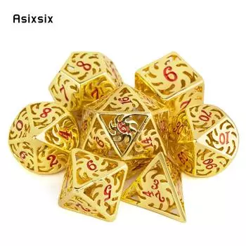 7 шт. золотисто-красная вращающаяся ветряная мельница, металлические кубики, набор полых металлических многогранных кубиков, подходящий для ролевой игры, настольной игры, карточной игры разноцветный