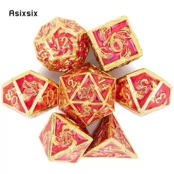 7 шт. золотисто-красные металлические игральные кости, набор цельных металлических многогранных кубиков, подходящий для ролевой игры, настольной игры, карточной игры разноцветный