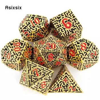 7 шт. золотисто-красные металлические кубики-лабиринт, набор твердых металлических многогранных кубиков, подходящий для ролевой ролевой игры, настольной игры, карточной игры разноцветный