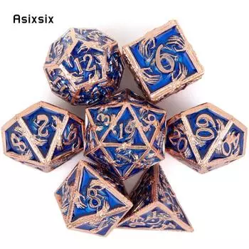 7 шт. золотисто-синие металлические кубики для рук, набор твердых металлических многогранных кубиков, подходящий для ролевой игры, настольной игры, карточной игры разноцветный