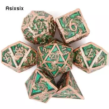 7 шт. золотисто-зеленые металлические кубики для рук, набор твердых металлических многогранных кубиков, подходящий для ролевой игры, настольной игры, карточной игры разноцветный