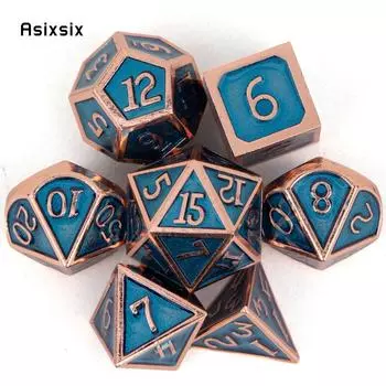 7 шт. золотисто-зеленые стандартные металлические кубики, набор твердых металлических многогранных кубиков, подходящий для ролевой игры, настольной игры, карточной игры разноцветный