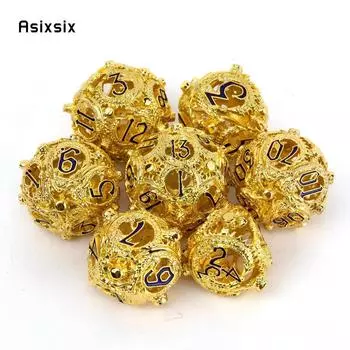 7 шт. золотые, черные круглые металлические кости дракона, полые металлические многогранные кости, подходящие для ролевой игры, настольной игры, карточной игры разноцветный