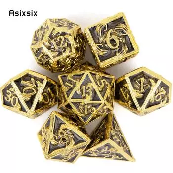 7 шт., золотые, черные ручные металлические кубики, набор цельных металлических многогранных кубиков, подходящий для ролевой игры, настольной игры, карточной игры разноцветный