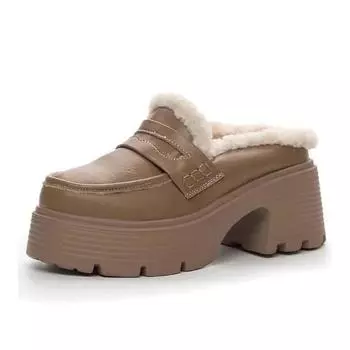 7 см 2024 г. Тапочки из натуральной кожи коричневого меха на платформе с танкеткой, осень-весна-зима, плюшевые женские туфли Мэри Джейн, теплые модные туфли 33 чёрный