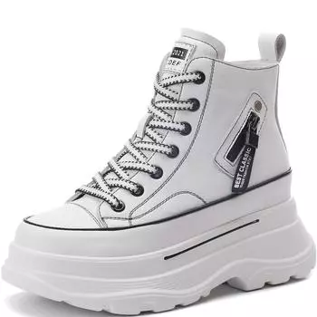 7 см ботильоны из натуральной коровьей кожи осенние женские на платформе танкетке зимние женские плюшевые массивные кроссовки HighSpring Shoes 34 белый