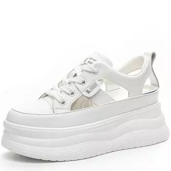 7 см каблук натуральный коровья кожа мокасины полые женские сандалии вулканизированная платформа балетки удобные толстые кроссовки летняя обувь 34 белый