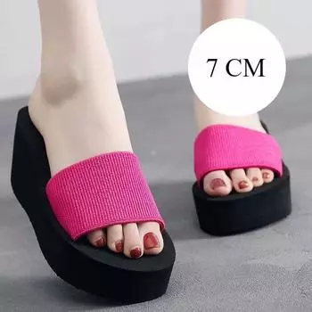 7 см летние нескользящие односложные модные верхние туфли пляжные туфли на высоком каблуке женские сандалии и тапочки 41 чёрный