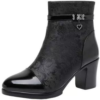 7 см маленький размер 32-43 модные вышитые мягкие кожаные ботинки на платформе осень-зима ботильоны на среднем блочном каблуке с мехом 32