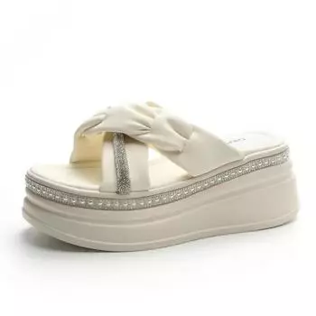 7 см Микрофибра Кожа Женские Сандалии Женские Пряжка Платформа С Открытым Носком Тапочки Летние Клинья Плоские Сандалии Шлепанцы Обувь 34