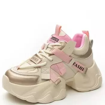 7 см натуральная кожа вулканизированная весна осень повседневная платформа танкетка массивные кроссовки контурные модные высокие каблуки женская обувь 33 розовый