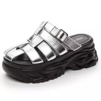 7 см новые плетеные натуральная кожа высокого бренда полые платформы танкетки удобные женские сандалии модные дышащие женские летние туфли 34 чёрный