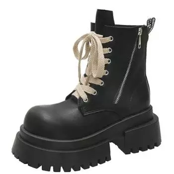 7 см осенние женские ботильоны на толстой подошве, кожаные ботинки на платформе, мотоциклетные ботинки на высоком каблуке, зимние ботинки в стиле панк, женские кроссовки 35 коричневый