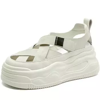 7 см плоские женские тапочки туфли на платформе клин крючком коровье плетение натуральная синтетическая кожа сандалии летняя полая модная обувь 34 жёлтый