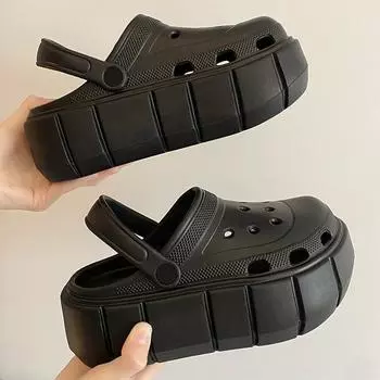 7 см увеличение толстая подошва тапочки для женщин летние садовые мюли сабо белые туфли на толстой платформе с отверстиями для девочек пляжные шлепанцы CN 36-37 чёрный