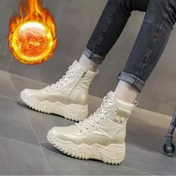 7 см высокие натуральная кожа платформа танкетка скрытые высокие каблуки женские ботильоны повседневные массивные кроссовки весна осень обувь 35