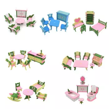 7 стилей Детская деревянная игрушечная мебель Кукольный дом Набор Кухня Столовая 556