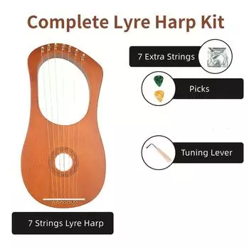 7-струнная лировая арфа из красного дерева, светло-бежевое лакированное покрытие со струнами из фосфорной бронзы, портативный небольшой арфа с металлической звуковой колонной Mahogany