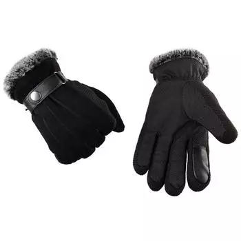 7 типов мужские зимние теплые перчатки из свиной кожи, кожаные утолщенные хлопковые ветрозащитные варежки для вождения Type-1 чёрный